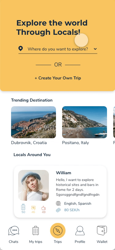 Animated prototype demonstrating booking interactions
